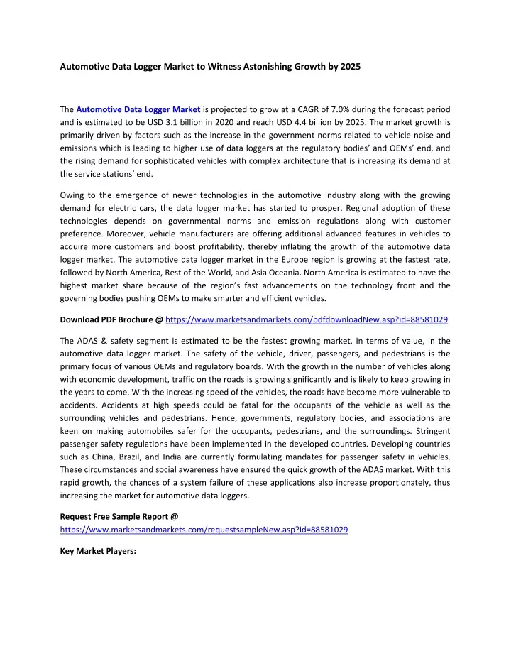 automotive data logger market to witness