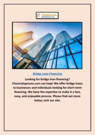 Bridge Loan Financing | Financialsprouts.com