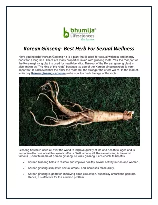 Korean Ginseng - Best Herb For Sexual Wellness