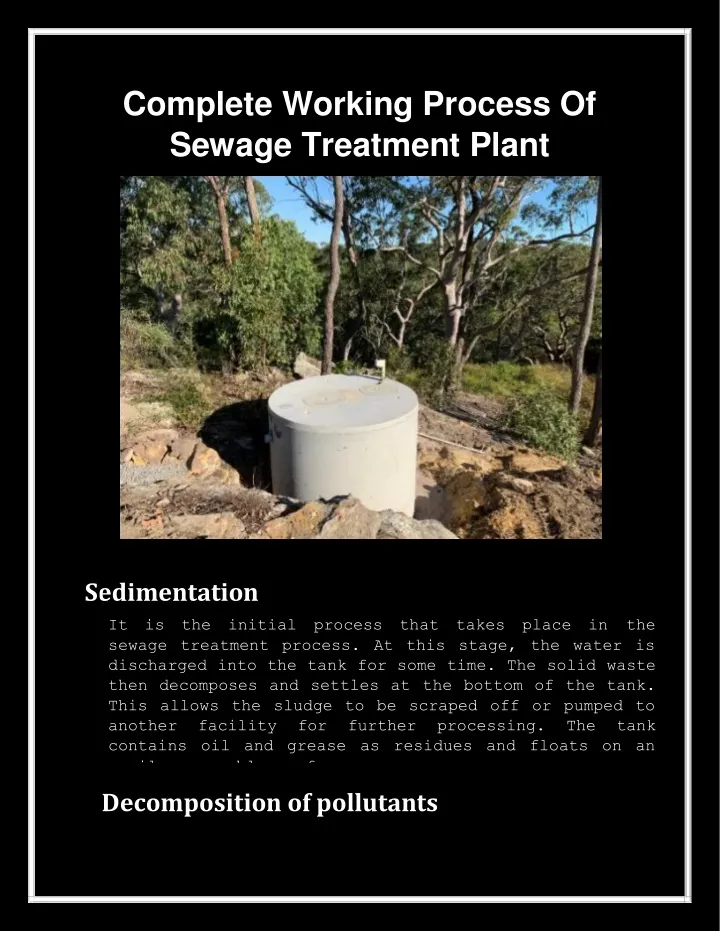 complete working process of sewage treatment plant