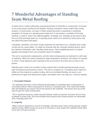 7 Wonderful Advantages of Standing Seam Metal Roofing