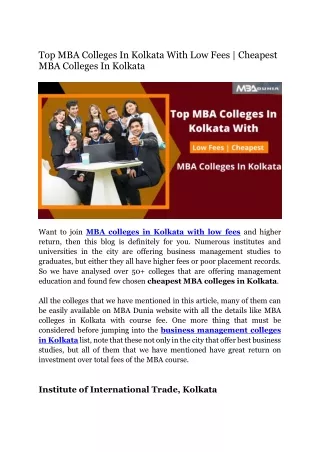 Top MBA colleges in Kolkata with Low Fees