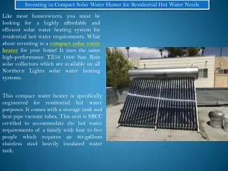 Benefits of a Compact Solar Water Heater - Solar Tubs