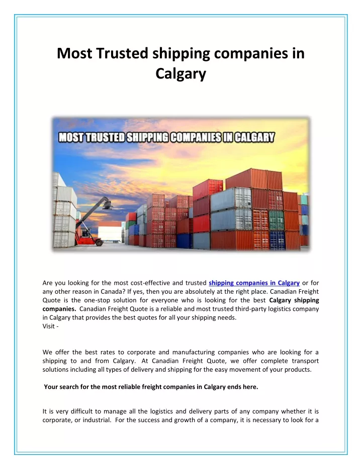 most trusted shipping companies in calgary