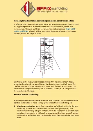 how single width mobile scaffolding is used