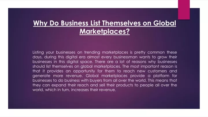 why do business list themselves on global