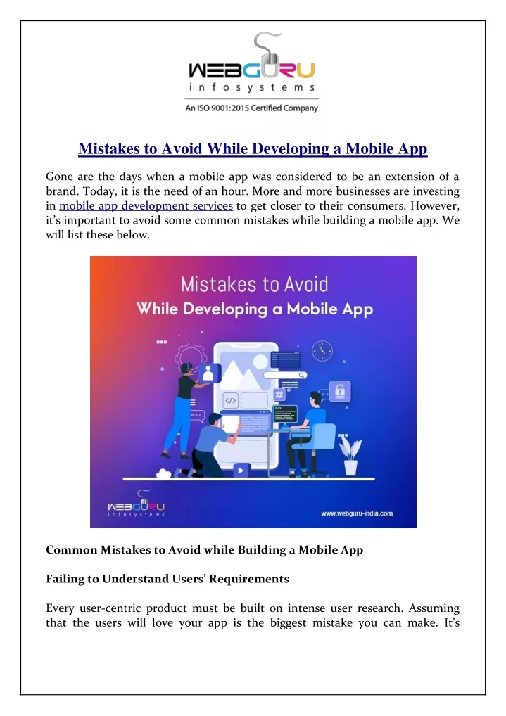 mistakes to avoid while developing a mobile