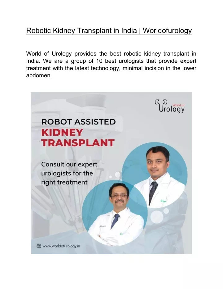 robotic kidney transplant in india worldofurology