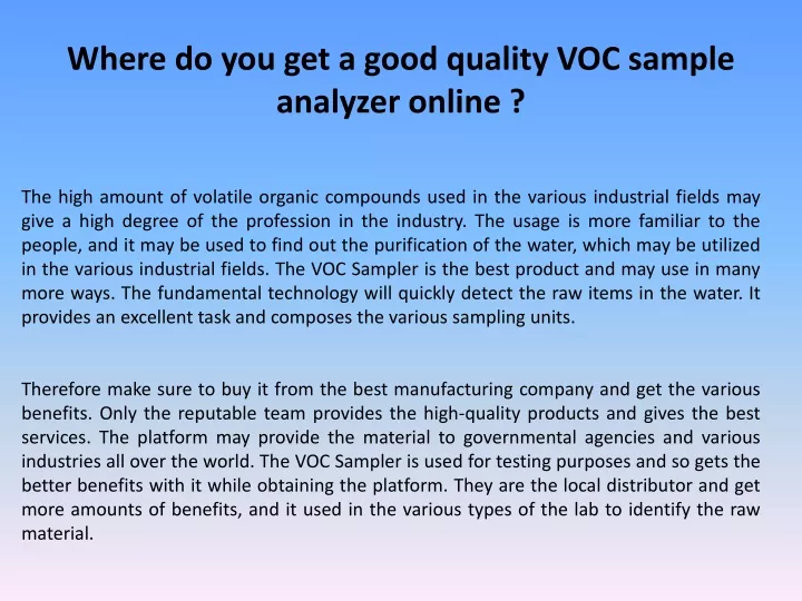 where do you get a good quality voc sample