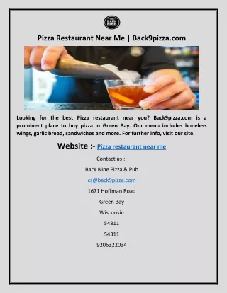 Pizza Restaurant Near Me  Back9pizza.com