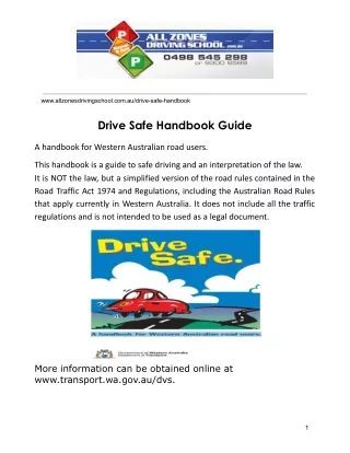 Drive Safe Handbook Guide - All Zones Driving School