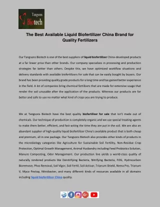 The Best Available Liquid Biofertilizer China Brand for Quality Fertilizers