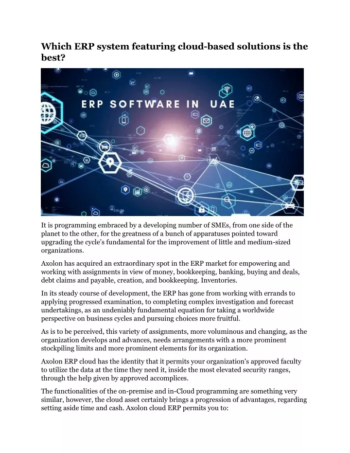 which erp system featuring cloud based solutions