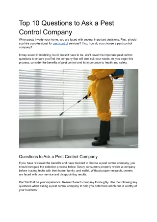 Top 10 Questions to Ask a Pest Control Company