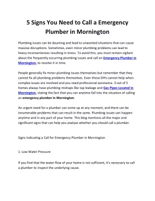 5 Signs You Need to Call a Emergency Plumber in Mornington
