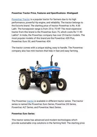 powertrac tractor price features