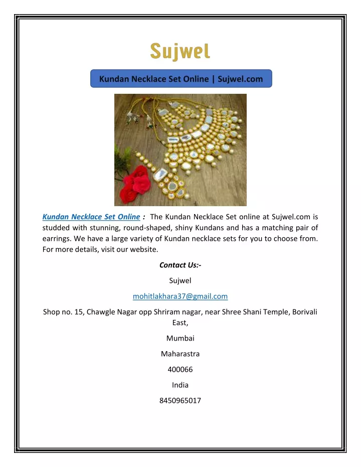 kundan necklace set online sujwel com