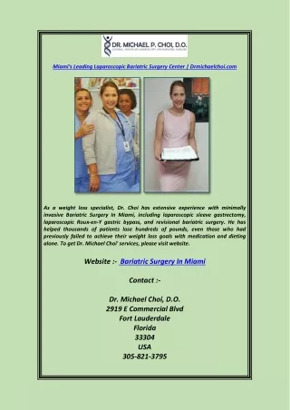 Miami's Leading Laparoscopic Bariatric Surgery Center  Drmichaelchoi.com