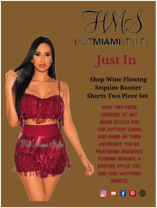 Shop Wine Flowing Sequins Bustier Shorts Two Piece Set