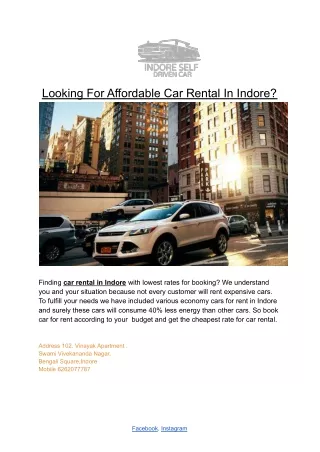 Looking For Affordable Car Rental In Indore