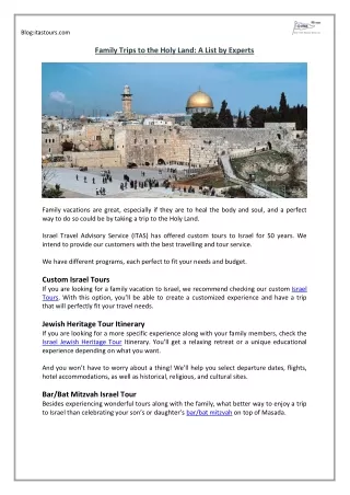 Family Trips to the Holy Land- A List by Experts