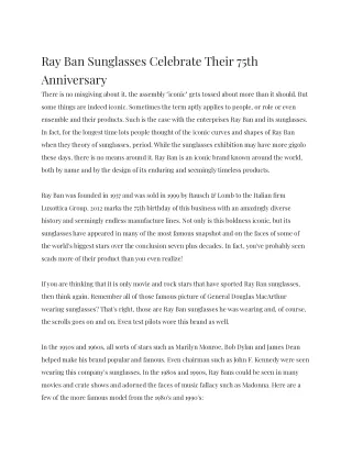 Ray Ban Sunglasses Celebrate Their 75th Anniversary