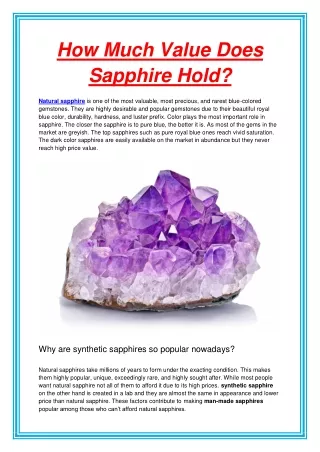 how much value does sapphire hold