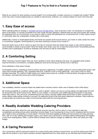Leading 7 Attributes to Seek in a Funeral chapel