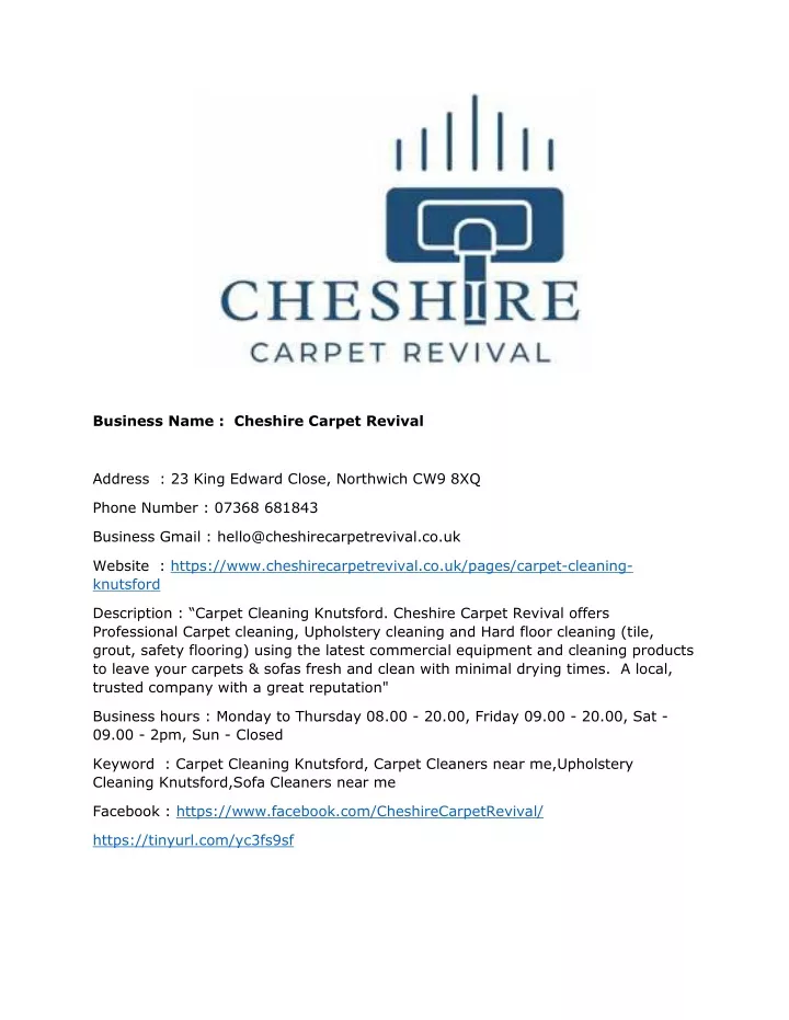 business name cheshire carpet revival