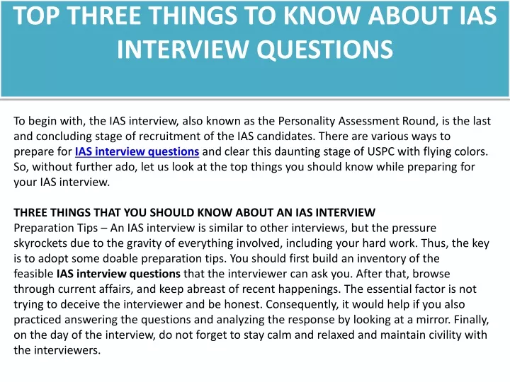 top three things to know about ias interview questions