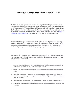 Why Your Garage Door Can Get Off Track