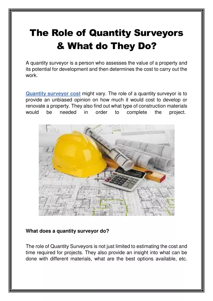 the role of quantity surveyors what do they do