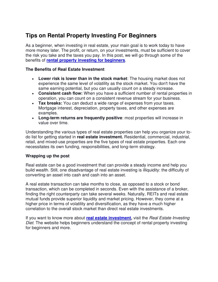 tips on rental property investing for beginners