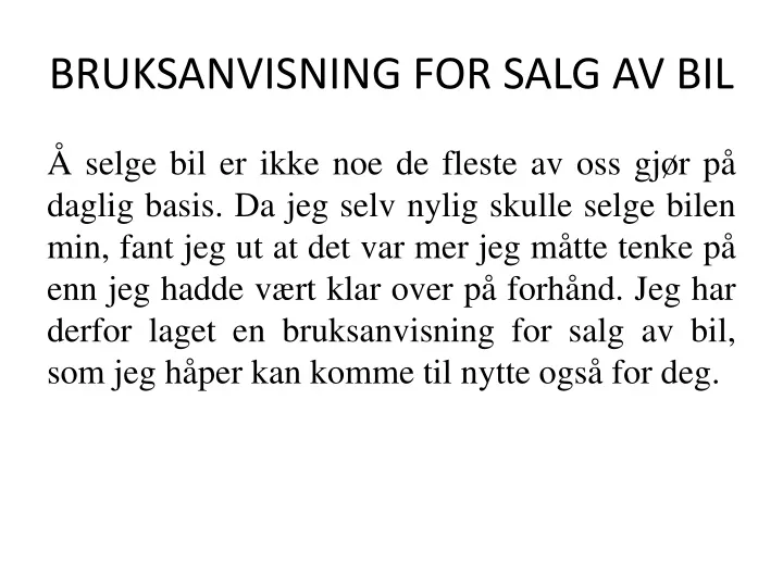 bruksanvisning for salg av bil