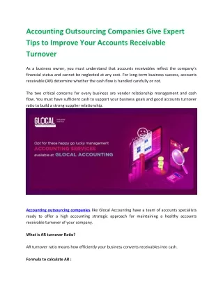 Accounting outsourcing companies give expert tips to improve your accounts receivable turnover