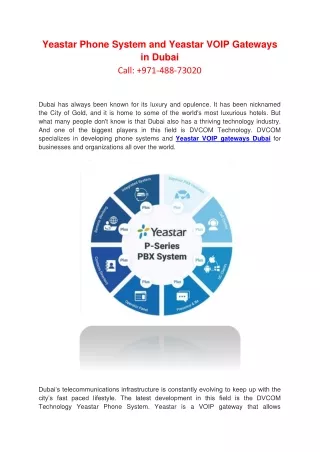 Yeastar Phone System and Yeastar VOIP Gateways in Dubai