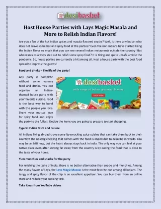 Host House Parties with Lays Magic Masala and More to Relish Indian Flavors