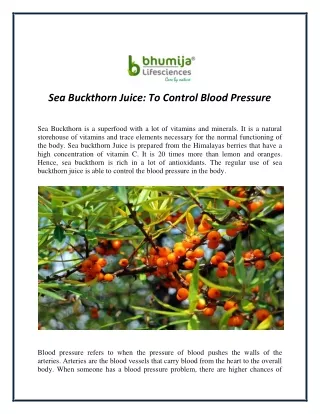 Sea Buckthorn Juice To Control Blood Pressure