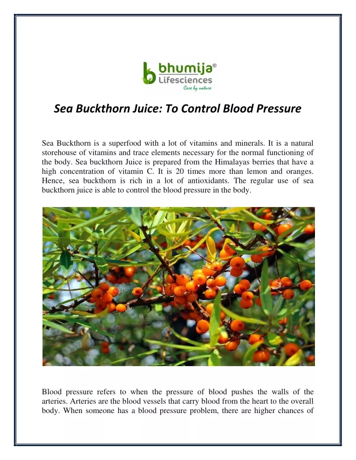 sea buckthorn juice to control blood pressure