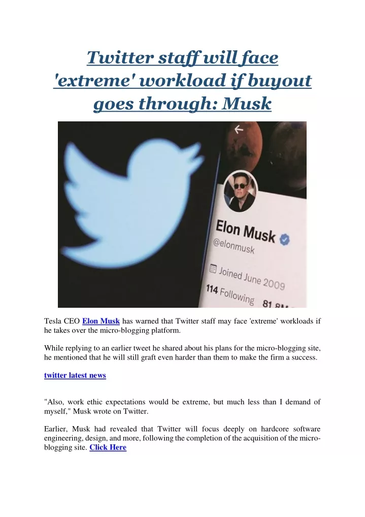 twitter staff will face extreme workload