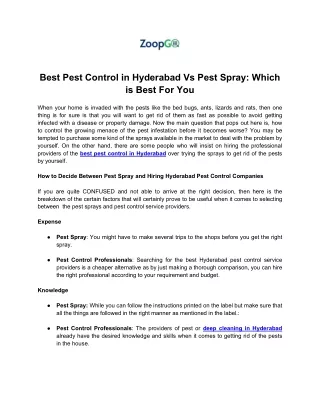 Best Pest Control in Hyderabad Vs Pest Spray