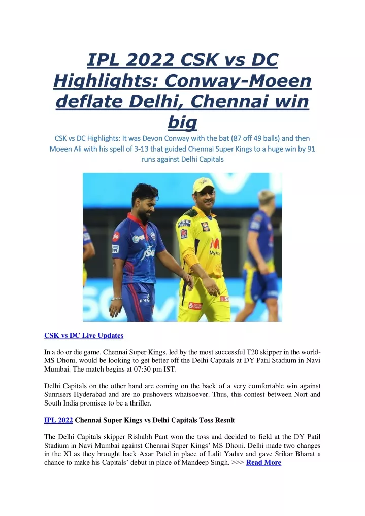 ipl 2022 csk vs dc highlights conway moeen