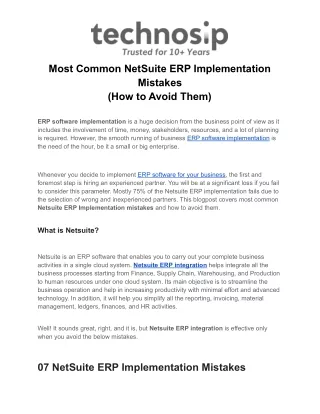 most common netsuite erp implementation mistakes
