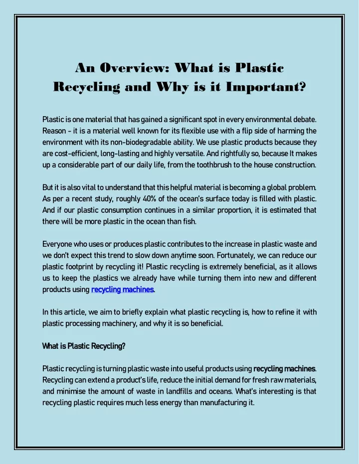 an overview what is plastic recycling