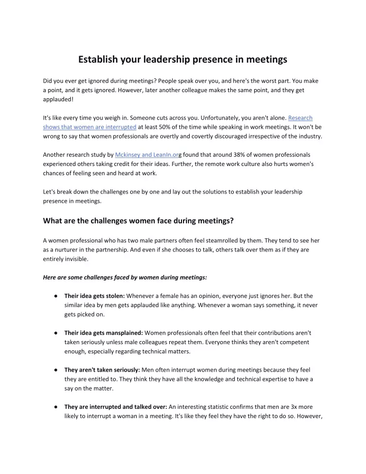establish your leadership presence in meetings