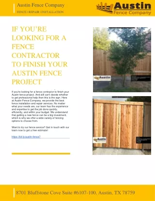 AUSTIN FENCE COMPANY - IF YOU’RE LOOKING FOR A FENCE CONTRACTOR TO FINISH YOUR AUSTIN FENCE PROJECT