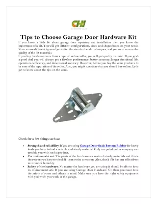 Tips to Choose Garage Door Hardware Kit