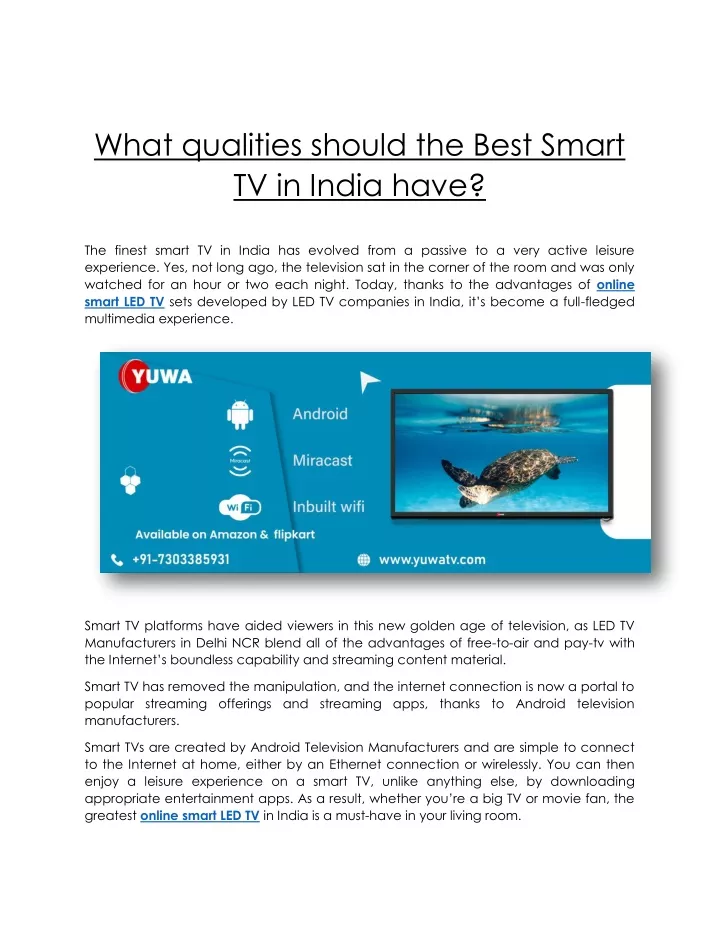 what qualities should the best smart tv in india