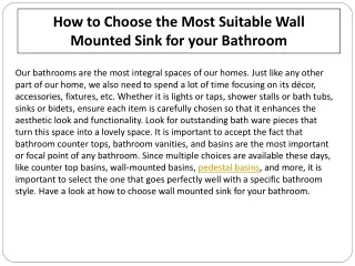 How to Choose the Most Suitable Wall Mounted Sink for your Bathroom