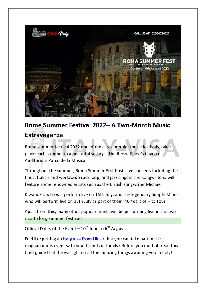 rome summer festival 2022 a two month music